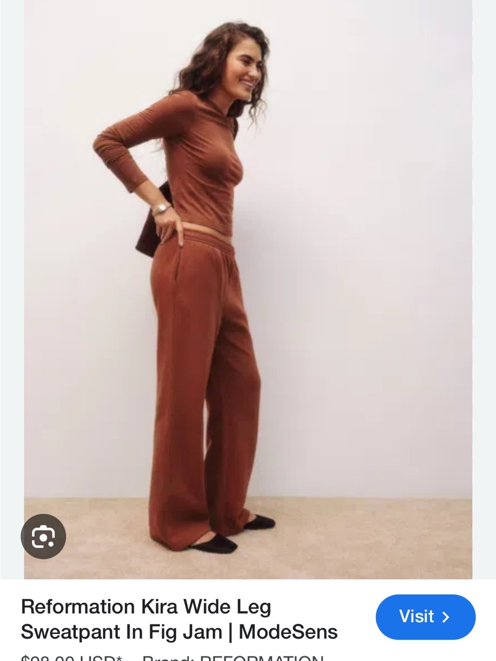 Reformation Kira Wide Leg Sweatpants - Fig Jam (L)
